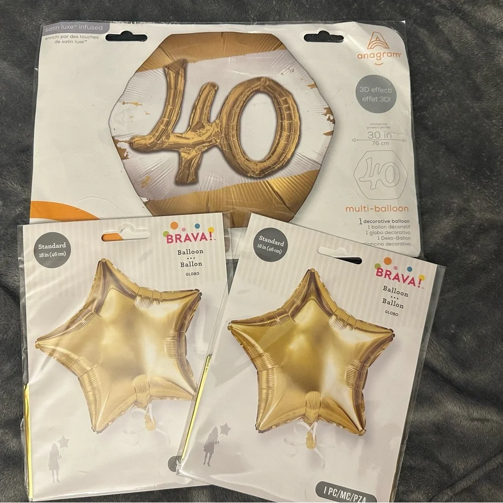 40th Birthday Decorations Balloons 3D Anniversary Party Gold Foil Stars Jumbo 3